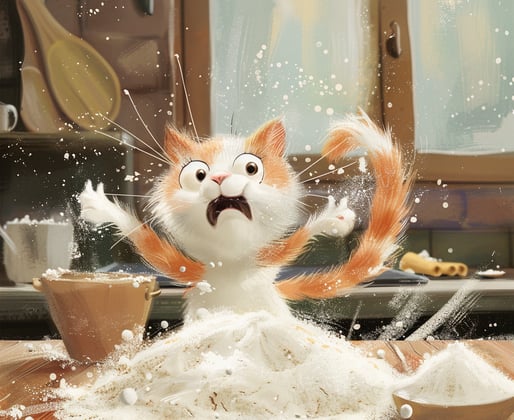 a mischievous cat spilled the flour