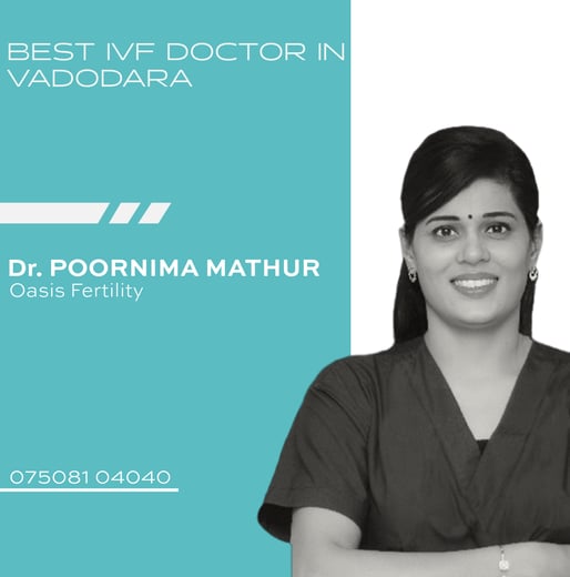 A design highlighting Dr. Poornima Mathur as the best fertility specialist in Vadodara