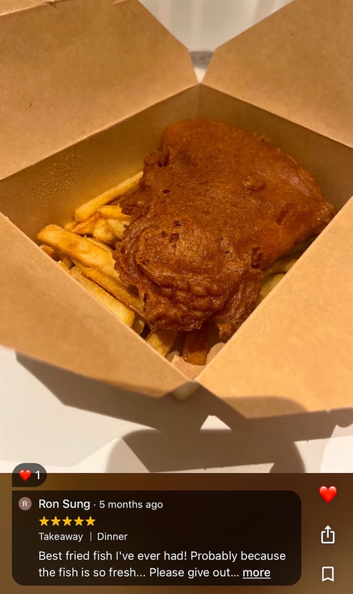 Golden fish and chips served at Maritime Munchies in Hamnøy, Lofoten –local fresh fish, crispy fries