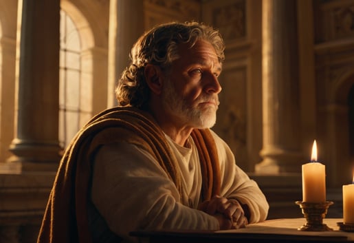 Philosophe stoïcien méditant sur les enseignements face à l'adversité
