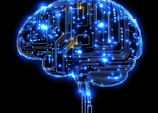 Cérebro digital com circuitos, simbolizando inteligência artificial e tecnologia avançada