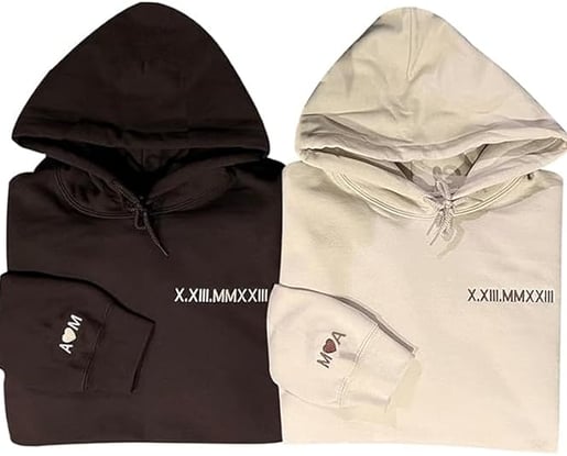 Personnalisez un sweat à capuche exclusif avec des chiffres romains pour une date spéciale, un cœur 