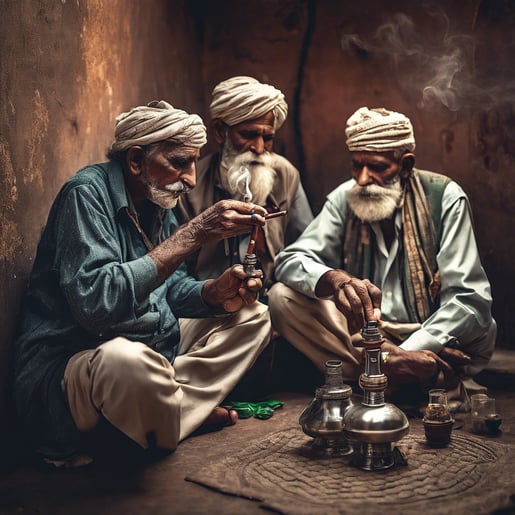 a group of men sitting around a hookah