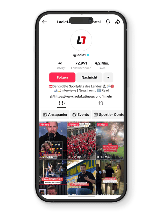 TikTok Video-Content für LAOLA1 – tagesaktuelle Sportnews im Short-Form-Format, zugeschnitten auf ju