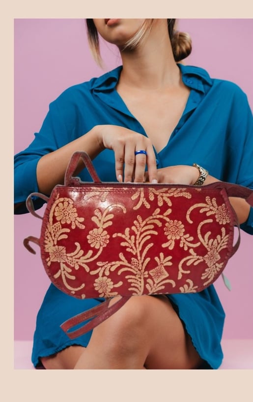santiniketan design leather purse, hand made leather bag