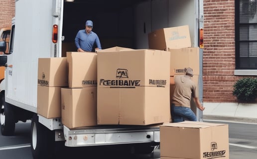 a man is moving a truck with boxes on it