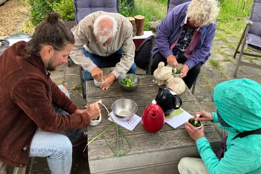 pesto making in the garden