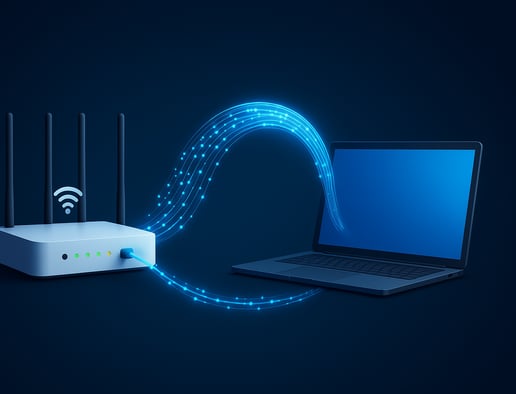 ftth da router a computer portatile a laptop con wifi