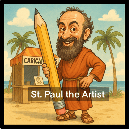 St. Paul on a beach today drawing caricatures and sharing the Gospel.
