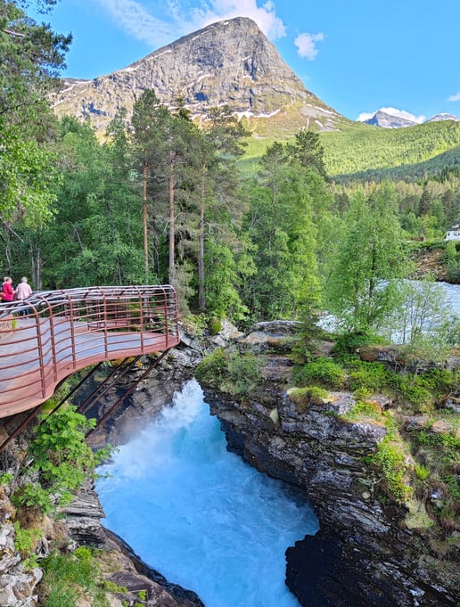 Gudbrandsjuvet waterfall with mountain in Norway