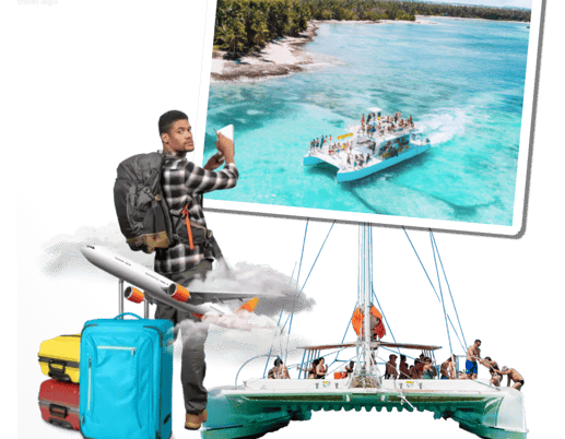 a man sitting on a boat with a suitcase