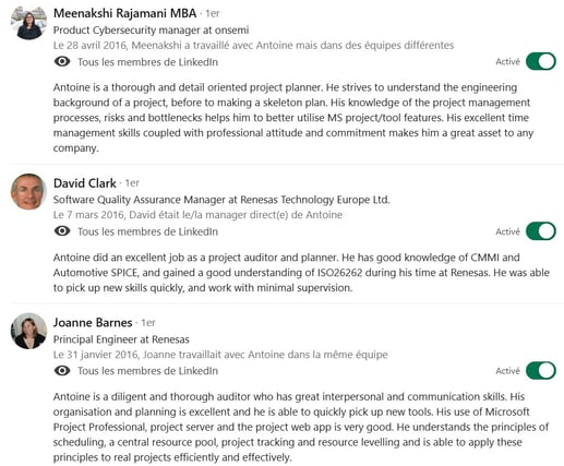 Feedback from my Line Manager, the PMO Expert and the AUTOSAR Verification Team Manager