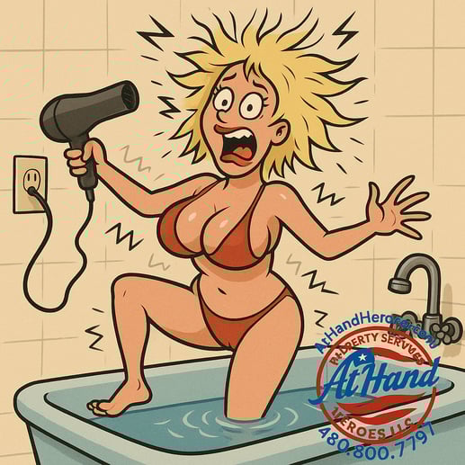 Lady in Bathtub with Blow Dryer acting like being electrocuted