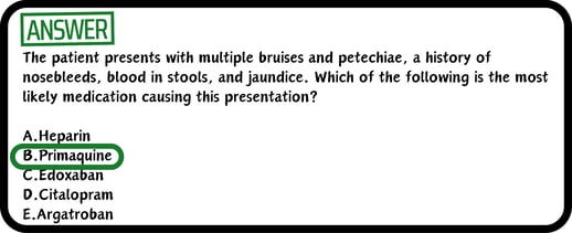 A USMLE practice multiple choice drug adverse drug reaction practice question correct answer reveal.