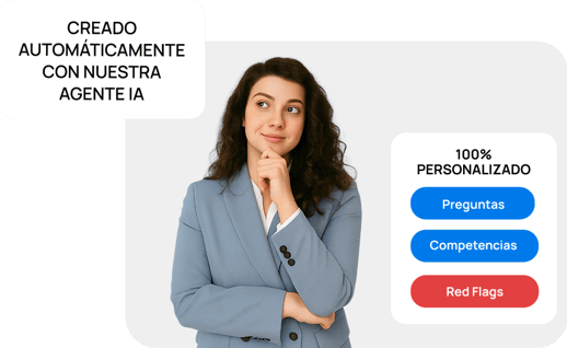 Mujer profesional junto a visual de Nova Hiring que muestra cómo la IA personaliza el proceso