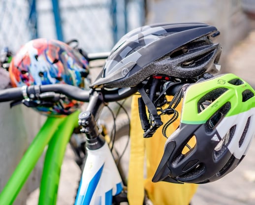 a bicycle helmet on a bike