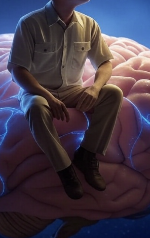 Homme assis sur un cerveau pour la journée mondiale de la propriété intellectuelle