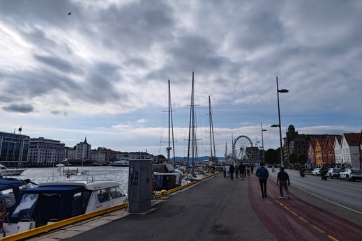 boats in the background of Bergen's harbour