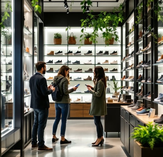 pessoas comprando em loja de calçados