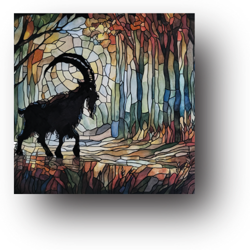 Tiffany Swensen watercolor painting The Fall of Lucifer goat devil stained glass