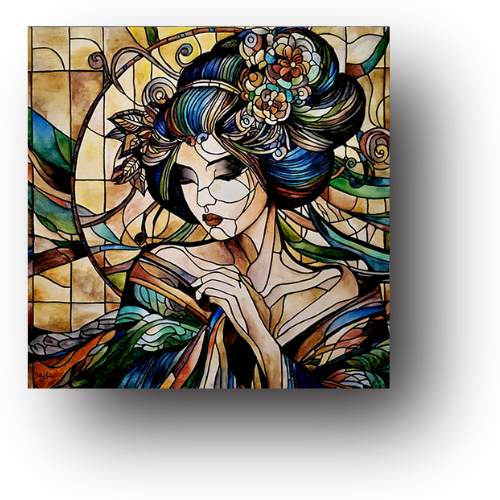 Tiffany Swensen watercolor painting The Geisha stained glass