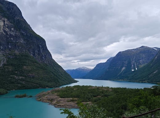 Blue river with mountains in Norway