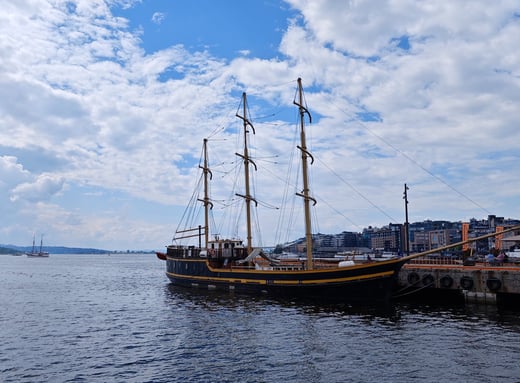 Traditional boat in Aker Brygge Oslo Norway