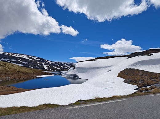 Aurlandsfjellet plateau with snow in Norway