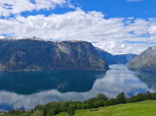 Aurlandsfjord view with lake and mountain in Norway