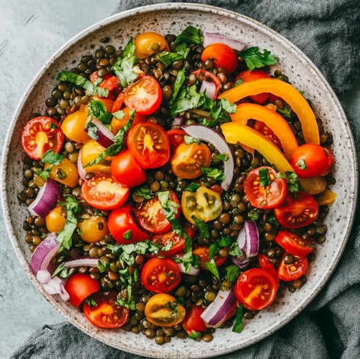 Veganer Linsen Salat mit frisches Gemüse