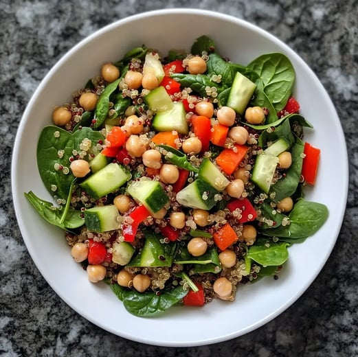 Quinoa-Spinat-Salat mit Cherry-Tomaten, Avocado und Zitronen-Dressing