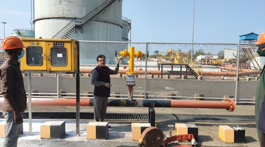 a man in a helmet attend training of fire safety