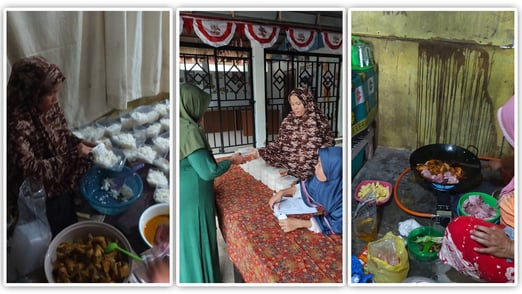 Ibu-ibu Gotong Royong mempersiapkan nasi kotak untuk warga Sei Harapan Batam Beras Harumas