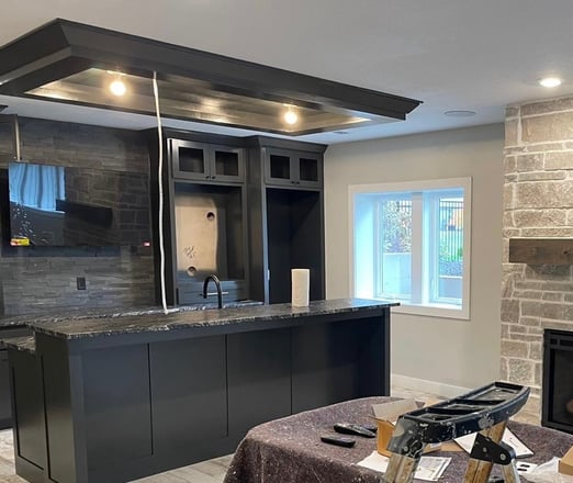 Complete Cabinets and Island Painted Black for a Modern, Sleek Finish