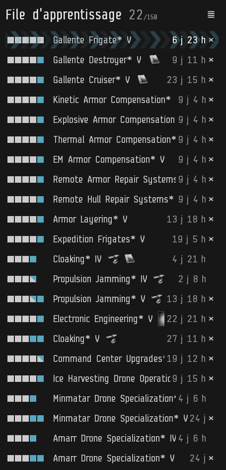 Jeu MMORPG Eve Online New Eden  compétences skills