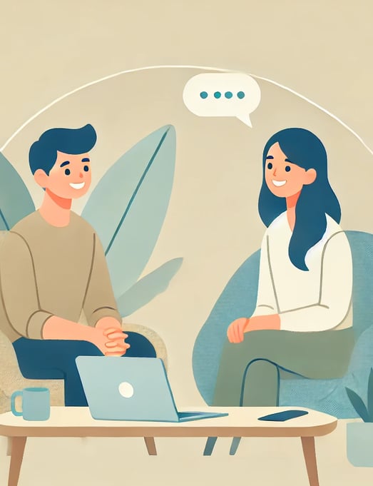 a man and woman sitting on a couch in a living room