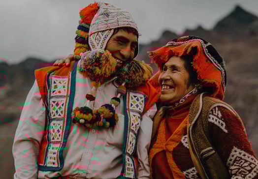 A happy Andean couple smiling in Cusco, Peru