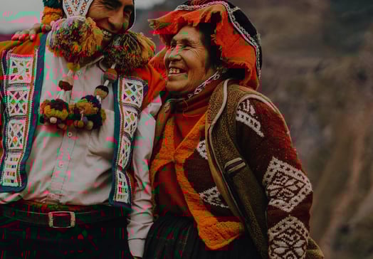 A happy Andean couple smiling in Cusco, Peru