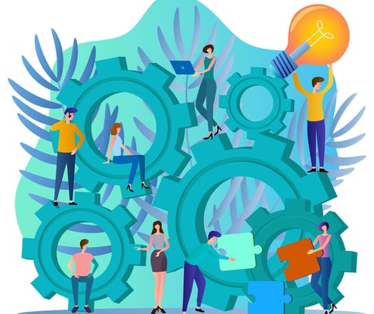 a group of people working on a large group of people