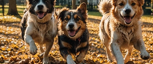 Dogs running in a park