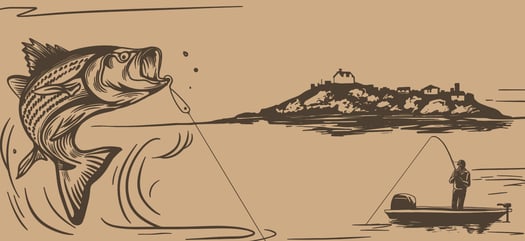 Line art illustration, fisherman, tranquil scene, fishing rod, nature art
