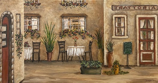 Italy Trattoria Across the Street, 2025, Acrylic on canvas, 8 x 16 x 3/4 inches  $250