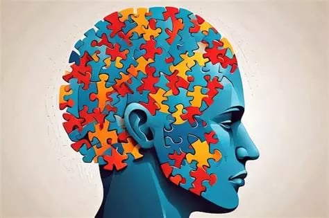 Profil femme artificielle couverte d'1 puzzle jaune et rouge symbolisant le questionnement humain