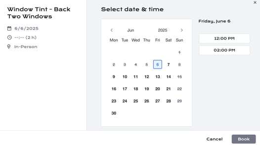 Screenshot image of an appointment option clients can add to their website.