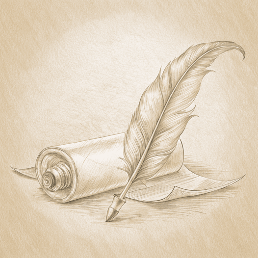 a pen and ink drawing of a feather feather feather feather quill