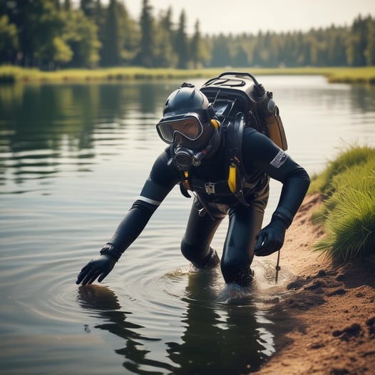 A computer screen displaying web design content and code side by side. The left side features text describing a product designer's work and experience, while the right side shows colorful, highlighted code lines on a dark background.