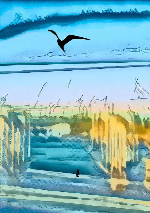 a bird flying over a body of water