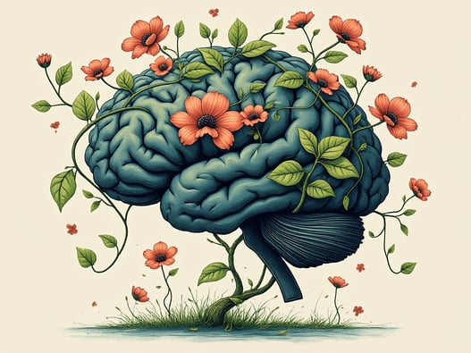 a brain map of a brain with flowers