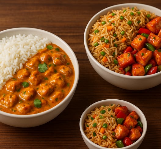 Veg fried rice & Chilli paneer bowl; butter chichen & Jeera rice bowl