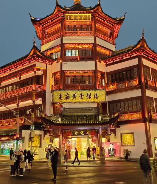 Luminous building at corner of junction